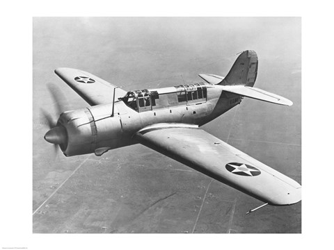 Framed High angle view of a fighter plane in flight, Curtiss SB2C Helldiver, December 1941 Print
