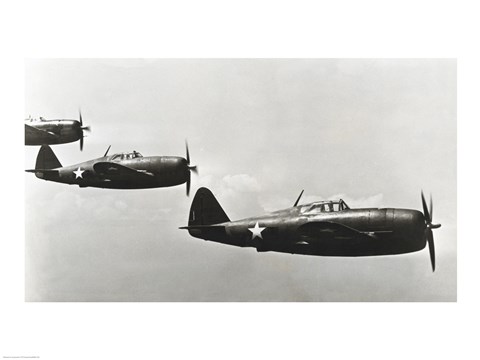 Framed Three fighter planes, P-47 Thunderbolt Print