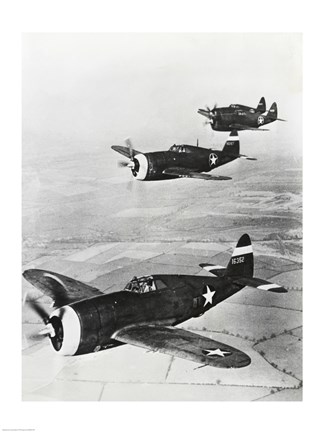 Framed Three fighter planes in flight, P-47 Thunderbolt Print