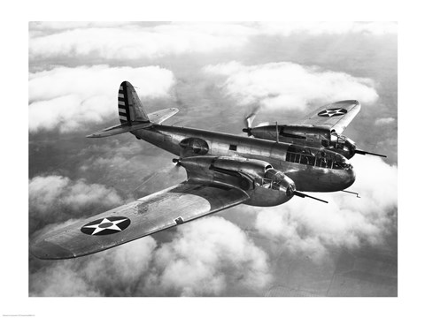 Framed US Army fighter plane in flight Print