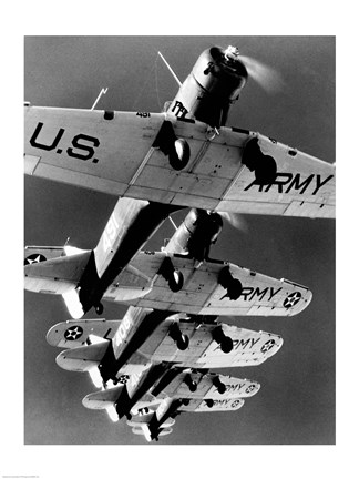 Framed Low angle view of five fighter planes flying in formation Print