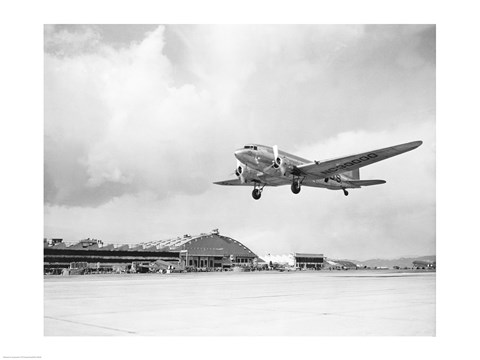 Framed Low angle view of a military airplane landing, Douglas DC-3 Print