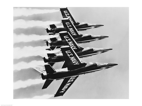 Framed Four fighter planes flying in a formation, Blue Angels, US Navy Precision Flight Team Print