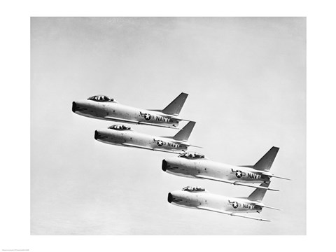 Framed Four military planes flying in a formation Print