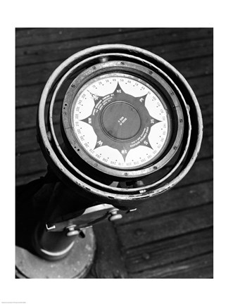 Framed Close up of compass on deck of boat, Compass-Gyro Repeater Print