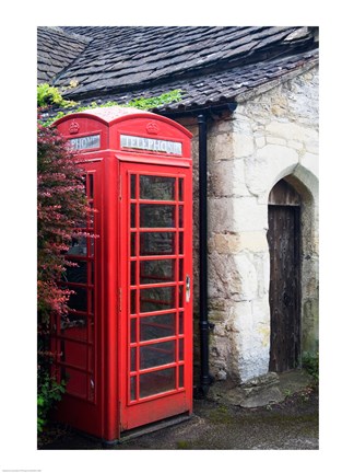 Framed Telephone booth outside a house, Castle Combe, Cotswold, Wiltshire, England Print