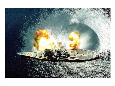 Framed USS Iowa Firing Guns Print