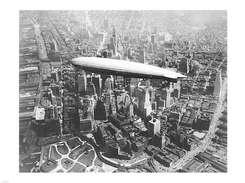 Framed USS Los Angeles Airship Over Manhattan Print