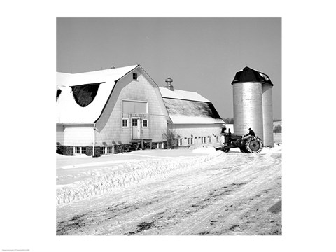 Framed Farmer on Tractor Clearing Snow Away Print