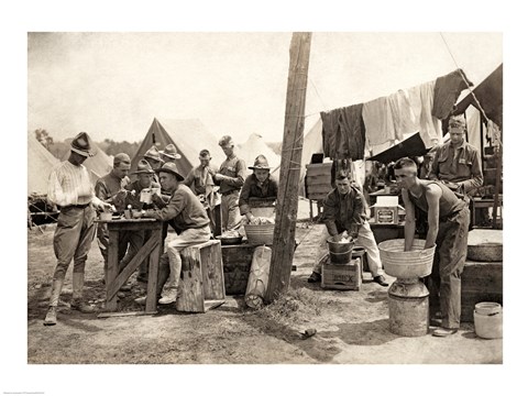 Framed American Soldiers at a Military Camp During World War I, c.1917 Print