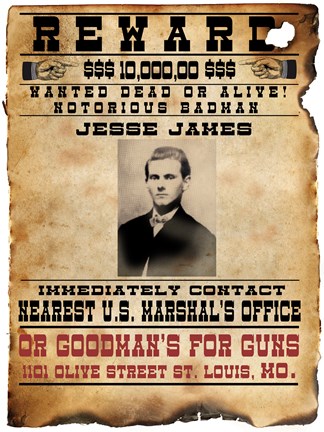 Framed Jesse James Wanted Poster Print