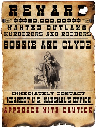 Framed Bonnie and Clyde Wanted Poster Print