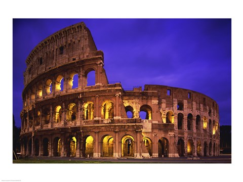 Framed Low angle view of a coliseum lit up at night, Colosseum, Rome, Italy Print