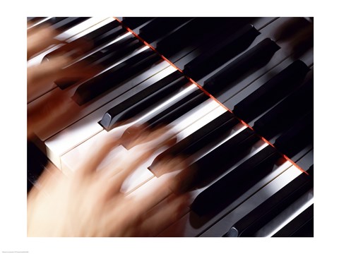 Framed Close-up of a person&#39;s hands playing a piano Print