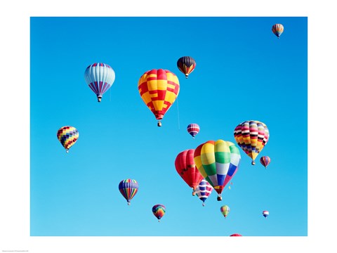 Framed Group of Hot Air Balloons Floating Together in Albuquerque, New Mexico Print