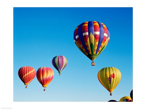 Framed Five Hot Air Balloons Flying Together Print