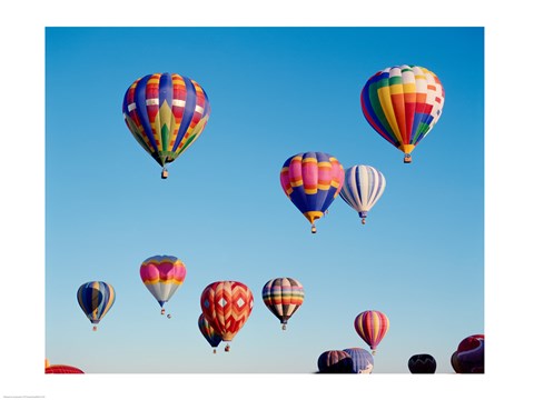 Framed Hot Air Balloons in a Group Floating into the Sky Print
