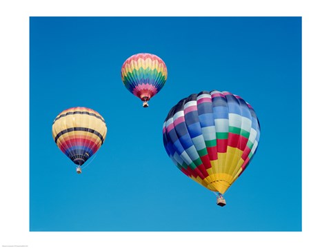Framed 3 Multi-Colored Hot Air Balloons Flying Print