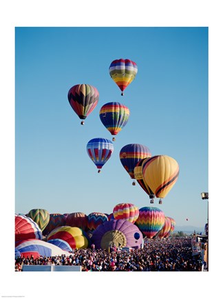 Framed Low Angle View Of Colorful Hot Air Balloons In The Sky , Albuquerque International Balloon Fiesta, Albuquerque, New Mexico, USA Print