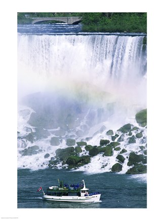 Framed Boat in front of a waterfall, American Falls, Niagara Falls, New York, USA Print