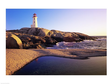 Framed Lighthouse on the coast, Peggy's Cove Lighthouse, Peggy's Cove, Nova Scotia, Canada Print