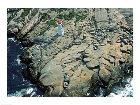 Framed Aerial view of a lighthouse at the coast, Peggy&#39;s Cove, Nova Scotia, Canada Print