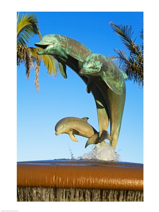 Framed Dolphin Fountain on Stearns Wharf, Santa Barbara Harbor, California, USA Sculpture Print