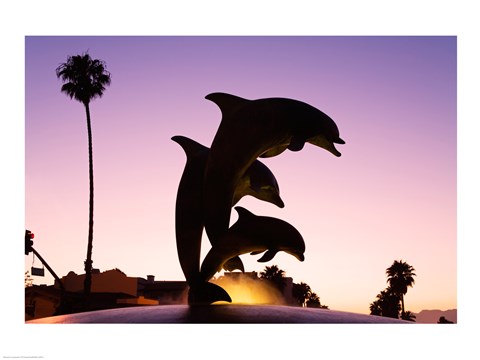 Framed Dolphin Fountain on Stearns Wharf, Santa Barbara Harbor, California, USA Print