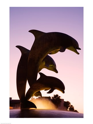 Framed Dolphin Fountain on Stearns Wharf, Santa Barbara Harbor, California, USA Vertical Print