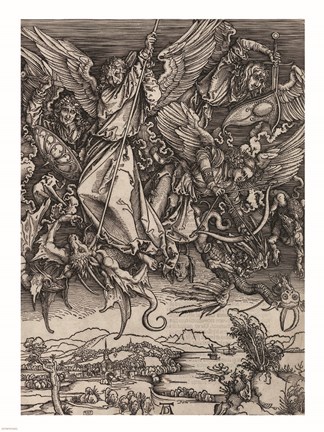 Framed St. Michael Fighting the Dragon by Albrecht Durer, 1498 Print