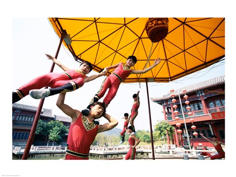 Framed Group of children performing acrobatics, Shanghai, China Print