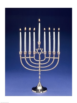 Framed Close-up of a menorah with a Star of David Print