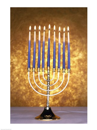 Framed Close-up of lit candles on a menorah Print