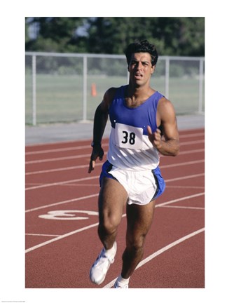 Framed Male athlete running on a running track Print