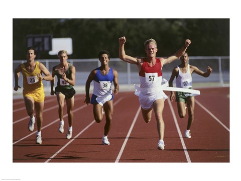 Framed Male athletes running on a running track Print