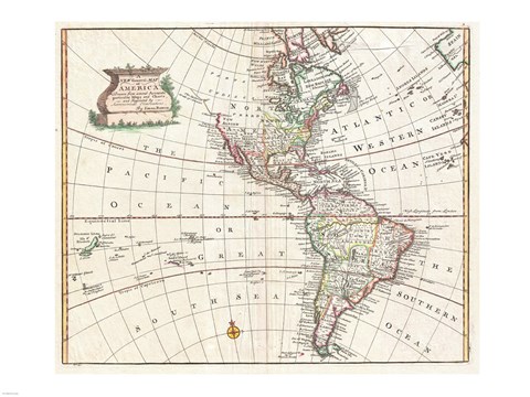 Framed 1747 Bowen Map of North America and South America Print