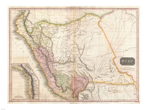 Framed 1818 Pinkerton Map of Peru Print