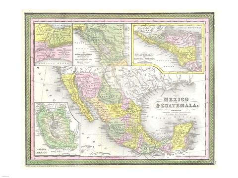 Framed 1850 Mitchell Map of Mexico Texas Print