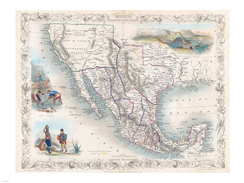 Framed 1851 Tallis Map of Mexico, Texas, and California Print
