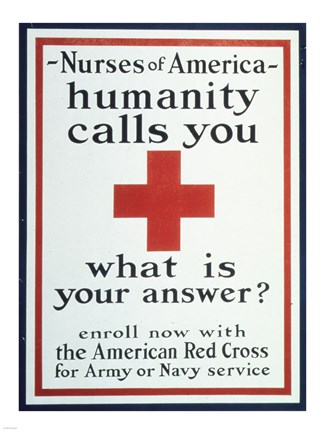 Framed Nurses of America Humanity Calls You Enroll now with the Red Cross Print