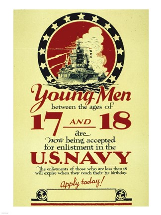 Framed Young Men Now Being Accepted for Enlistment Print