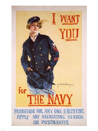 Framed I Want You for the Navy Print