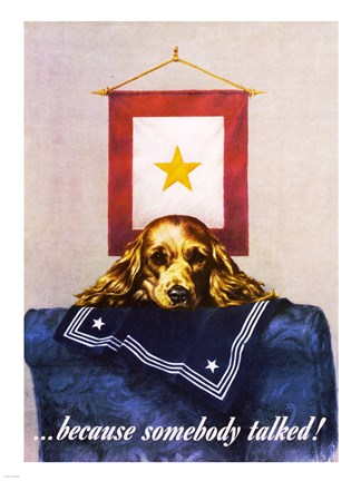 Framed Sad Puppy Propoganda Poster, 1944 Print