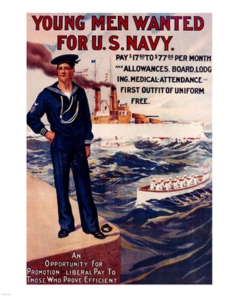 Framed Navy Recruiting Poster, 1909 Print