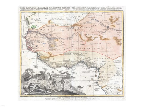Framed 1743 Homann Heirs Map of West Africa Print