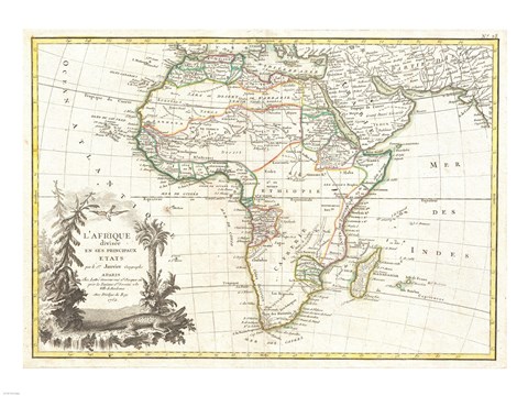 Framed 1762 Janvier Map of Africa Print