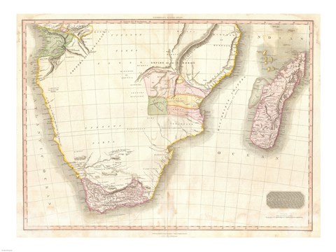 Framed 1818 Pinkerton Map of Southern Africa Print