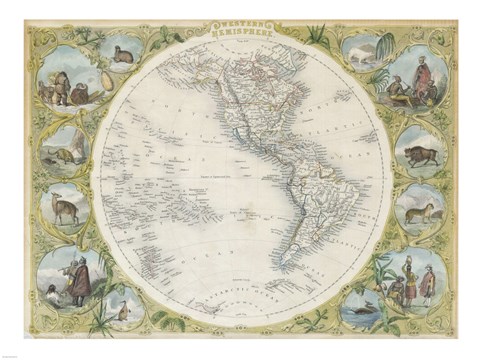 Framed 1850 Tallis Map of the Western Hemisphere Print