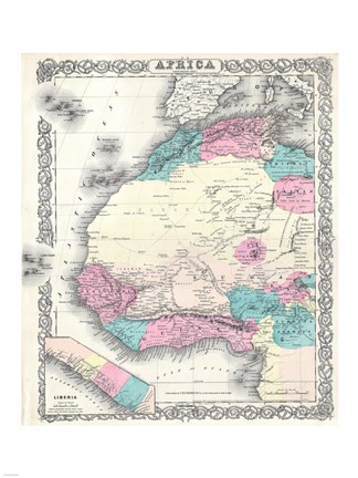 Framed 1855 Colton Map of Western Africa Print