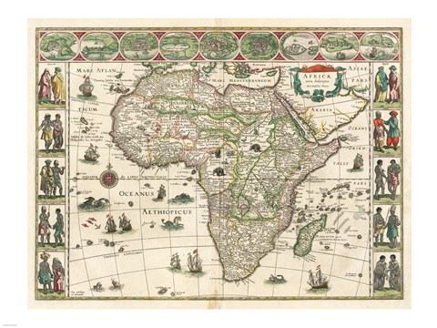 Framed Africa 1635, Willem Janszoon Blaeu Print